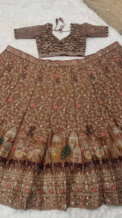 Brown Kasturi Silk Designer Lehenga Choli Traditional Indian Wedding Wear Bridal Ethnic Festive Wear