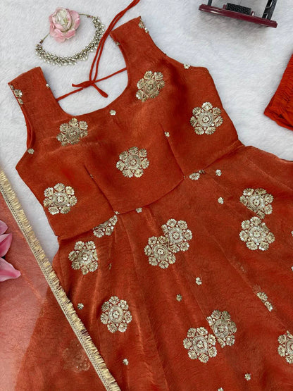 Rust Red Embroidered Anarkali Suit Set with Dupatta for Women Festive Wedding Party Wear Ethnic Dress