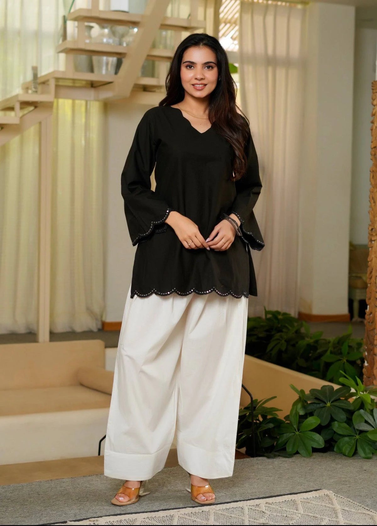 Black Heavy Roman Silk Top with Farshi Salwar Set for Women Party Wear Festive Ethnic Dress