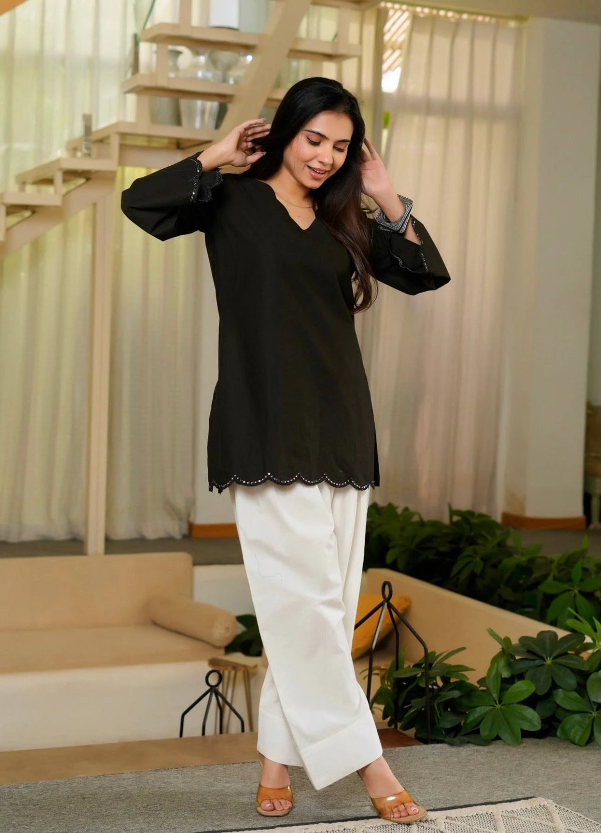 Black Heavy Roman Silk Top with Farshi Salwar Set for Women Party Wear Festive Ethnic Dress