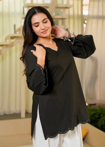 Black Heavy Roman Silk Top with Farshi Salwar Set for Women Party Wear Festive Ethnic Dress
