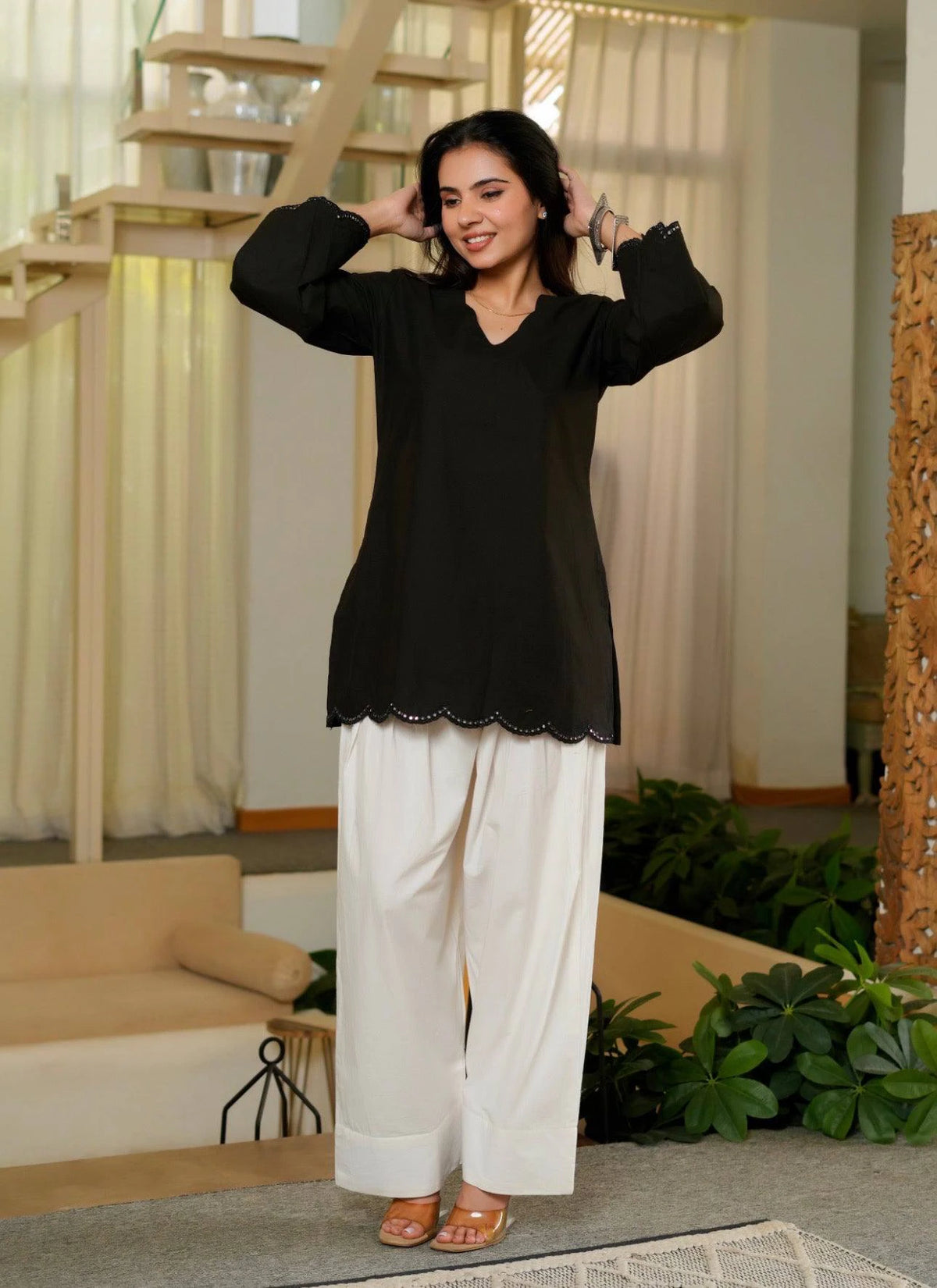 Black Heavy Roman Silk Top with Farshi Salwar Set for Women Party Wear Festive Ethnic Dress