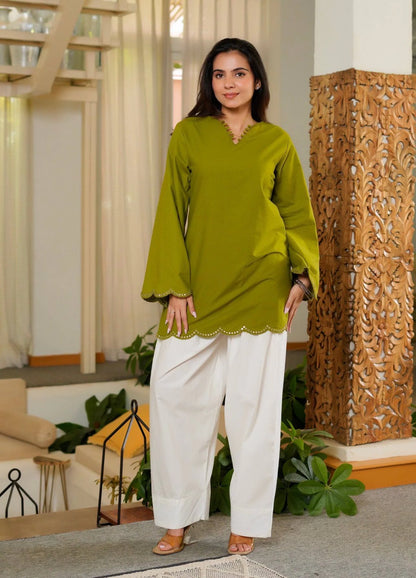 Olive Green Heavy Roman Silk Top with Farshi Salwar Set for Women Party Wear Festive Ethnic Dress