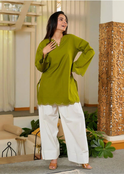 Olive Green Heavy Roman Silk Top with Farshi Salwar Set for Women Party Wear Festive Ethnic Dress