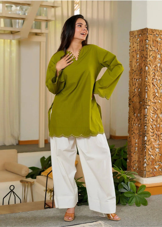 Olive Green Heavy Roman Silk Top with Farshi Salwar Set for Women Party Wear Festive Ethnic Dress