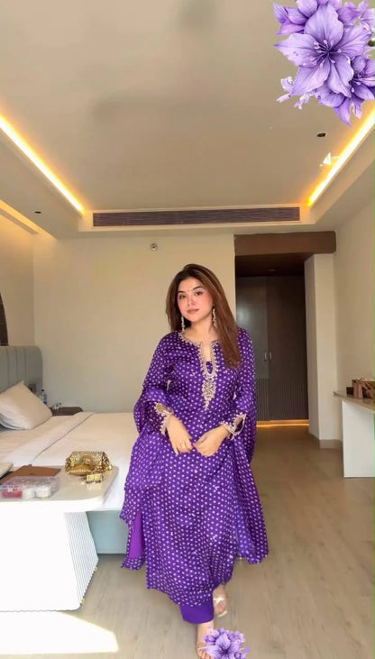 Purple Printed Designer Kurta Pant Dupatta Set for Women Festive Wedding Party Wear Ethnic Dress