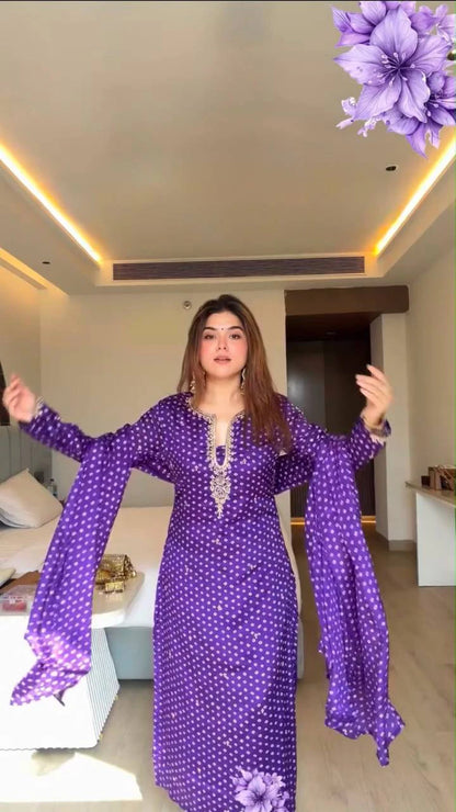Purple Printed Designer Kurta Pant Dupatta Set for Women Festive Wedding Party Wear Ethnic Dress