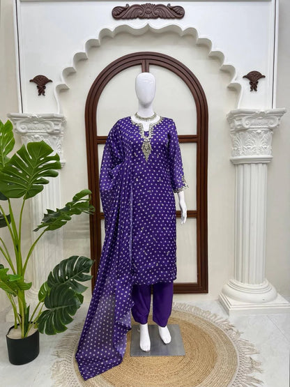 Purple Printed Designer Kurta Pant Dupatta Set for Women Festive Wedding Party Wear Ethnic Dress