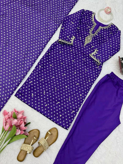 Purple Printed Designer Kurta Pant Dupatta Set for Women Festive Wedding Party Wear Ethnic Dress