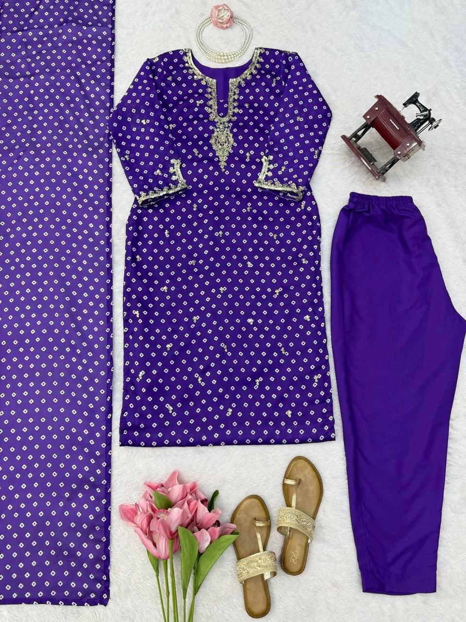 Purple Printed Designer Kurta Pant Dupatta Set for Women Festive Wedding Party Wear Ethnic Dress