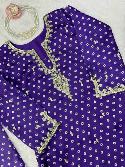 Purple Printed Designer Kurta Pant Dupatta Set for Women Festive Wedding Party Wear Ethnic Dress