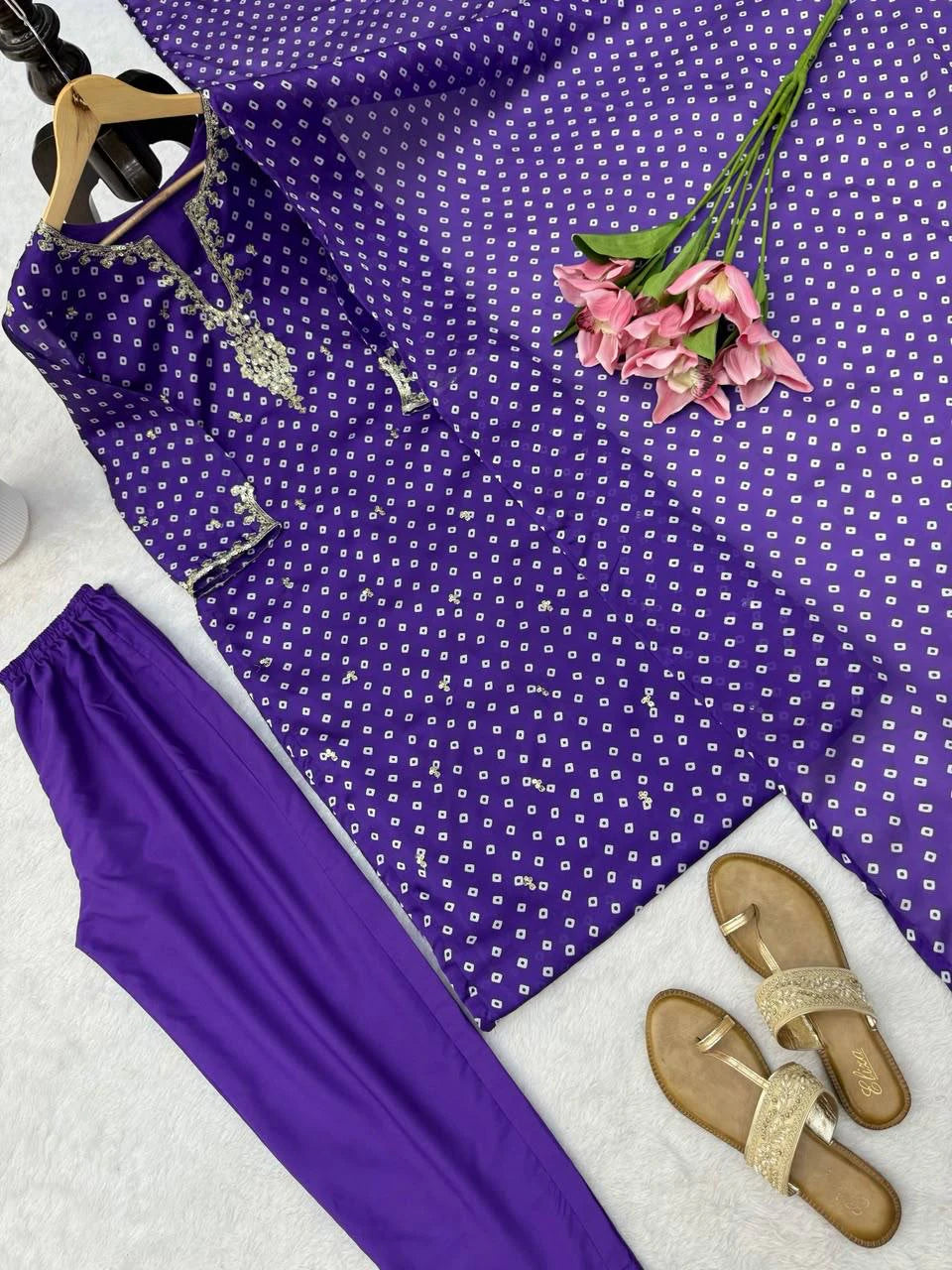 Purple Printed Designer Kurta Pant Dupatta Set for Women Festive Wedding Party Wear Ethnic Dress
