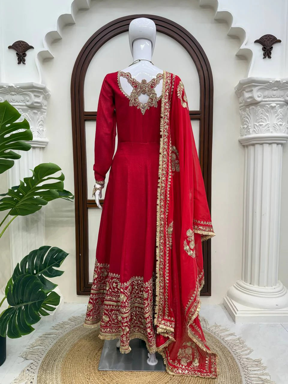 Red Designer Anarkali Suit Set with Dupatta for Women Wedding Festive Party Wear Ethnic Dress