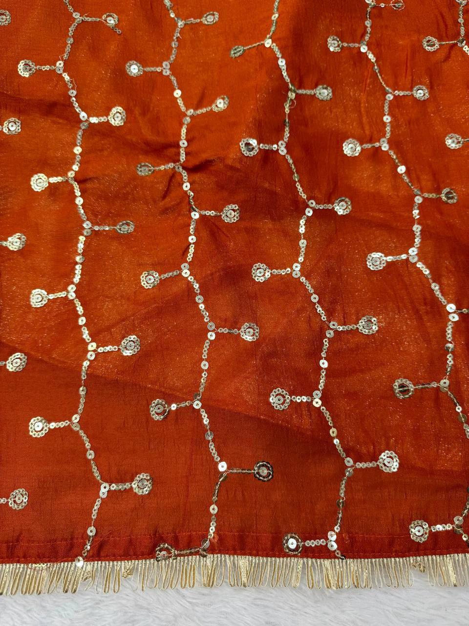 Orange Heavy Vichitra Silk Anarkali Lehenga Dupatta Set for Women Festive Wedding Party Wear Ethnic Dress