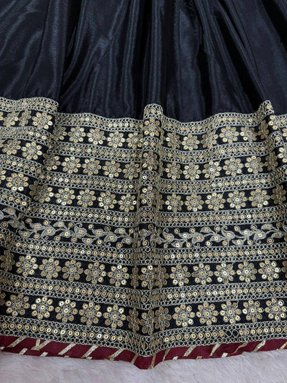Black Chinon Thread Sequin Work Anarkali Pant Dupatta Set for Women Festive Wedding Party Wear Ethnic Dress