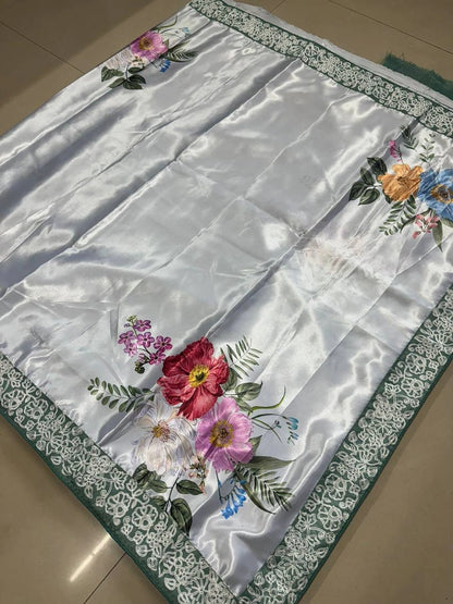 Madhuri Dixit Party Wear Satin Silk Digital Sarees
