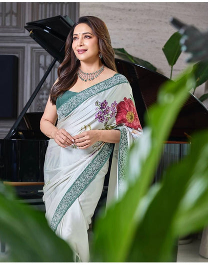 Madhuri Dixit Party Wear Satin Silk Digital Sarees