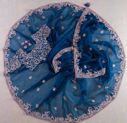 Blue Soft Rangoli Silk Sequence Work Saree With Blouse