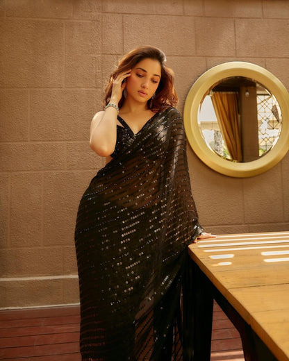Elegant Black Georgette Saree