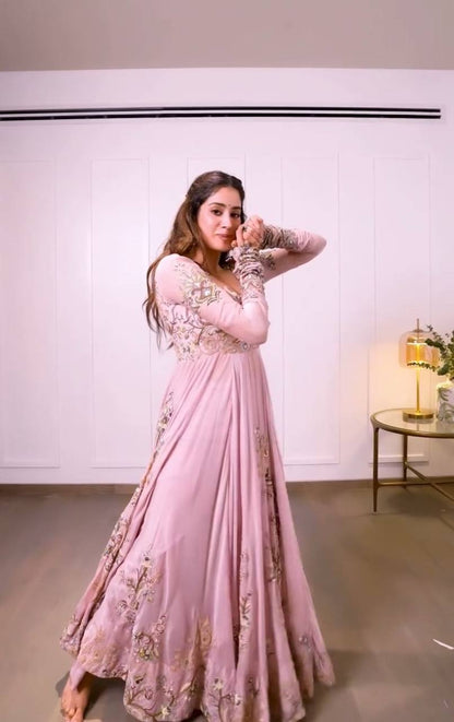 Designer Embroidered Gown With Pant and Dupatta Set