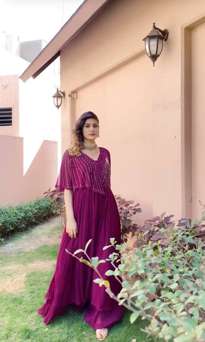 Wine Indo-Western Dress Online