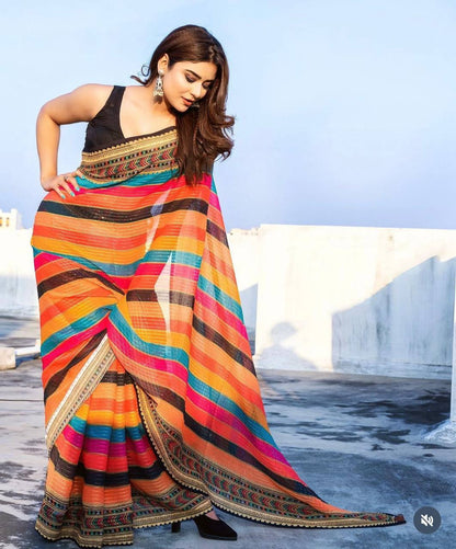 Heavy Georgette Digital Print With Sequence Work Line Saree