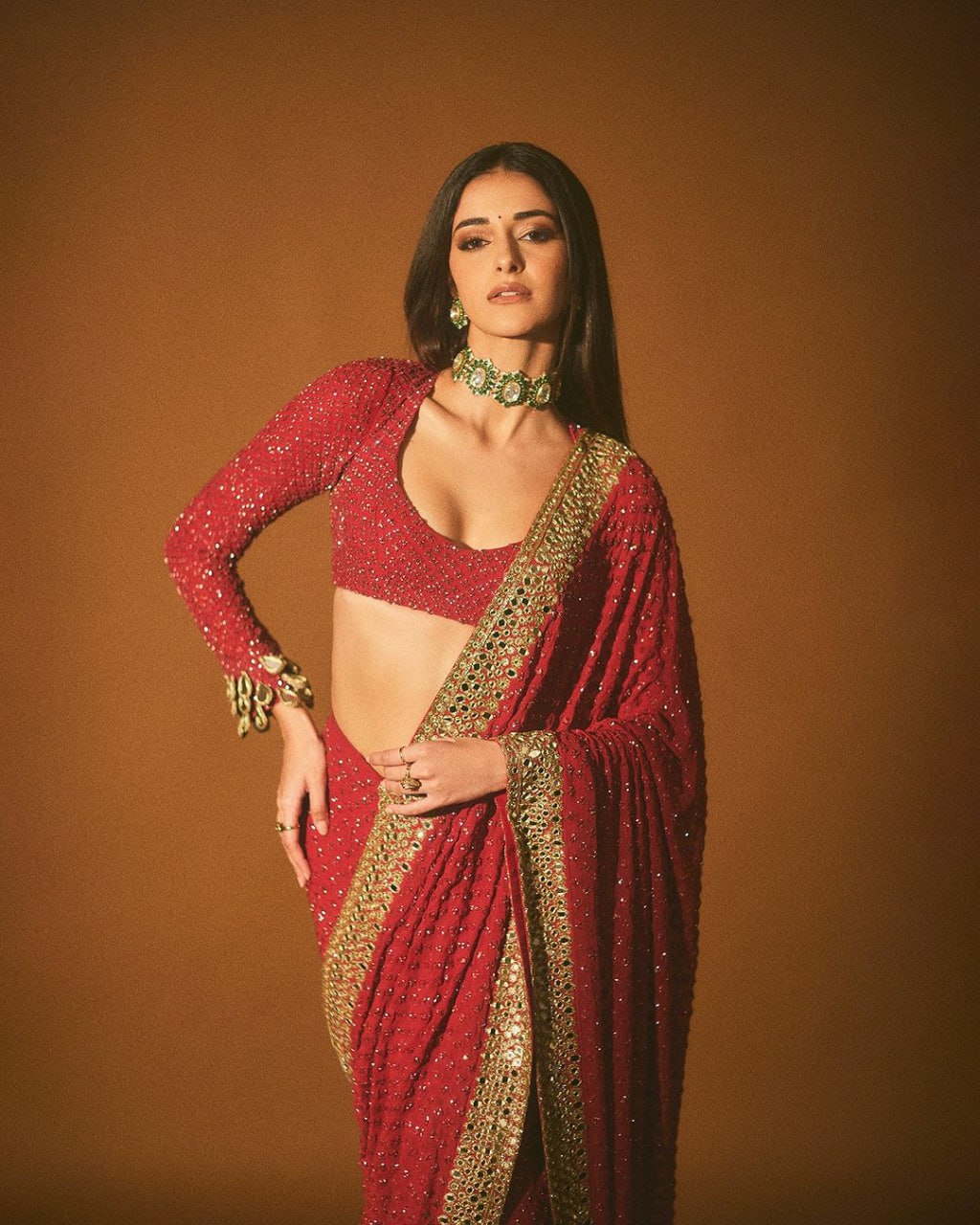 Ananya Pandey Inspired Hot Red Saree
