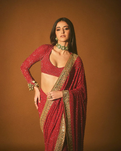 Ananya Pandey Inspired Hot Red Saree