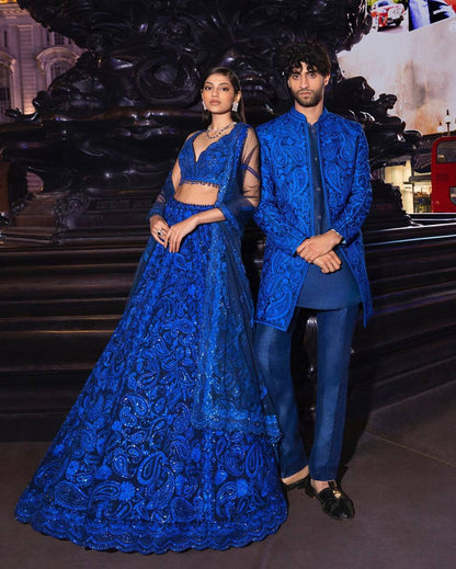 Wedding Wear Zari With Sequence Work Blue Color Lehenga Choli