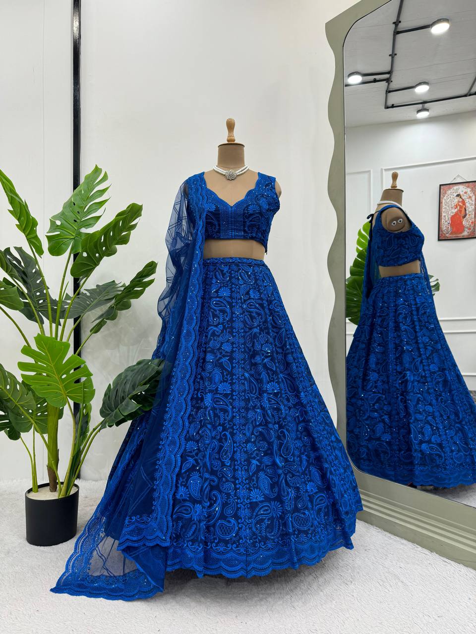 Wedding Wear Zari With Sequence Work Blue Color Lehenga Choli