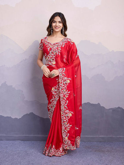 Buy Red Embroidered Sarees online in India