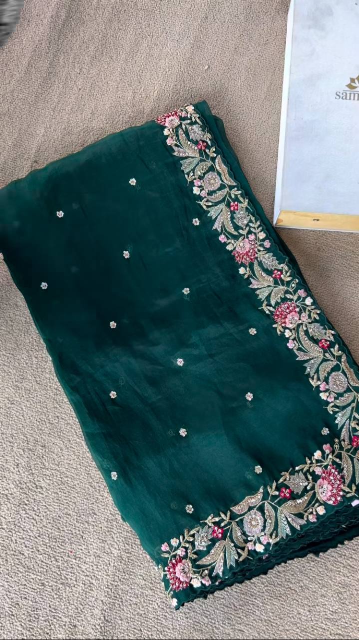 Elegant Green Colored Tabby Organza saree