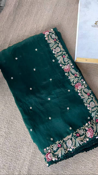 Elegant Green Colored Tabby Organza saree