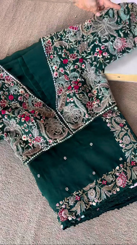 Elegant Green Colored Tabby Organza saree