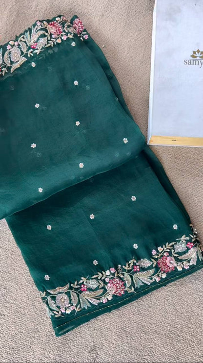 Elegant Green Colored Tabby Organza saree
