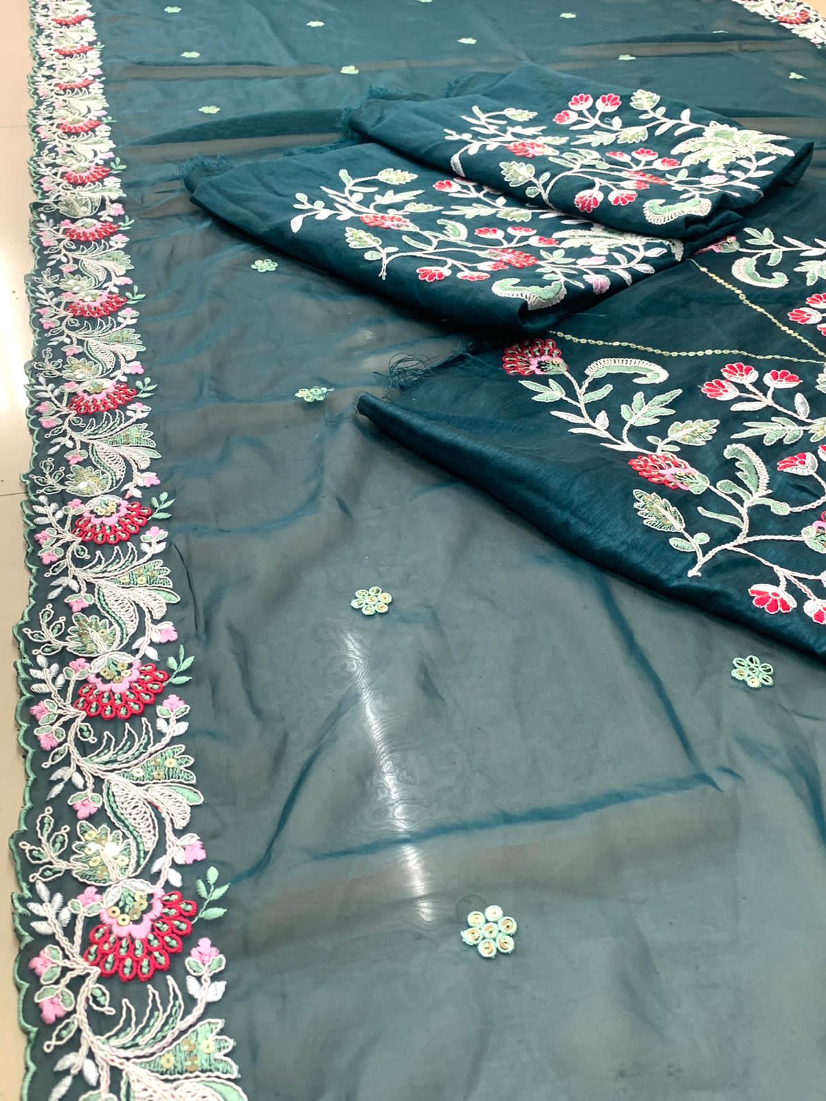 Elegant Green Colored Tabby Organza saree