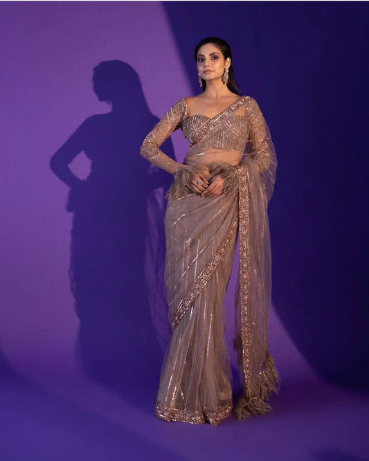 Net saree with sequence , dori & Zari work Saree