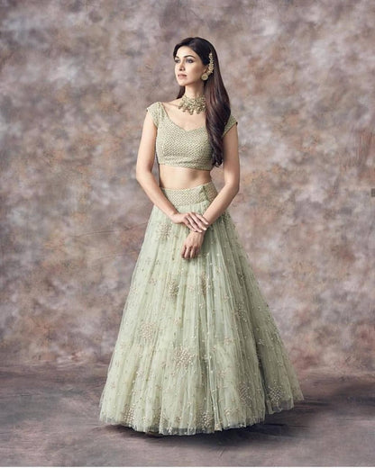 Aqua Green Embroidered Lehenga Choli With Dupatta