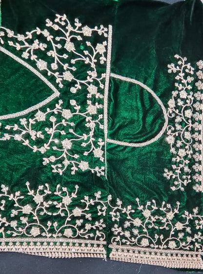 Bottle Green Velvet Lehenga Choli with Zari and Codding Dori Embroidery Work
