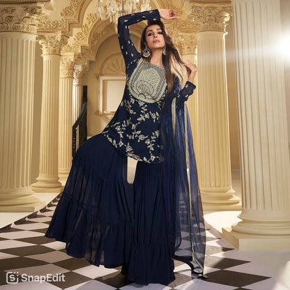New Designer Party Wear Look Top Sharara Palazzo and Dupatta