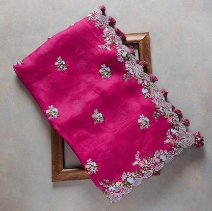 Buy Magenta Silk Organza Saree For Women Online