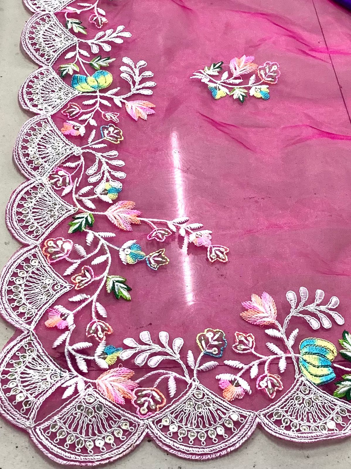Buy Magenta Silk Organza Saree For Women Online