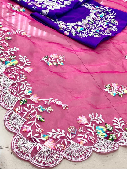 Buy Magenta Silk Organza Saree For Women Online
