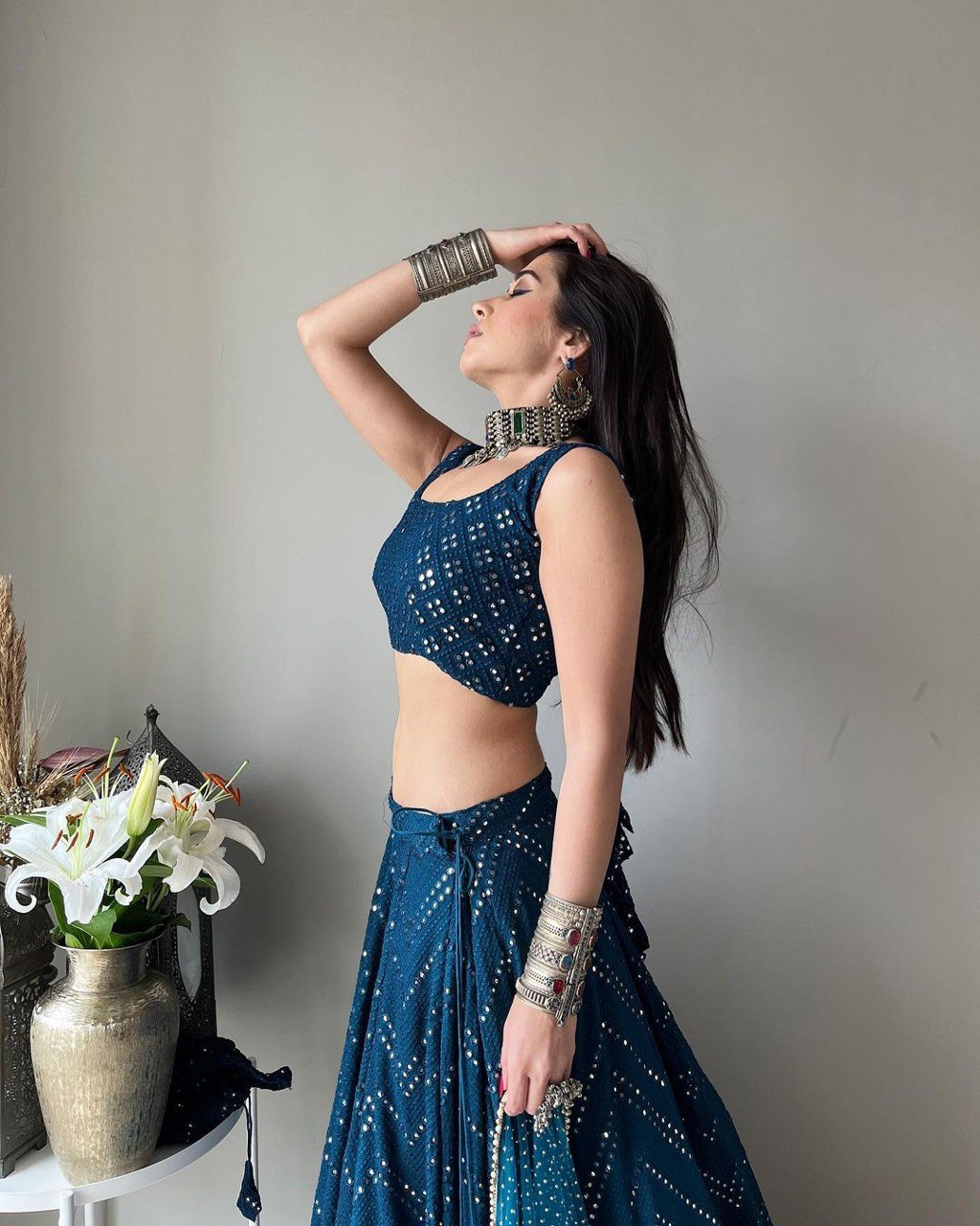 Faux Georgette Embroidered Lehenga Choli with Due Drop Work Dupatta