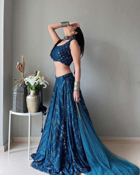 Faux Georgette Embroidered Lehenga Choli with Due Drop Work Dupatta