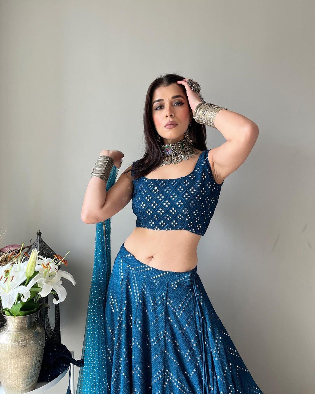 Faux Georgette Embroidered Lehenga Choli with Due Drop Work Dupatta