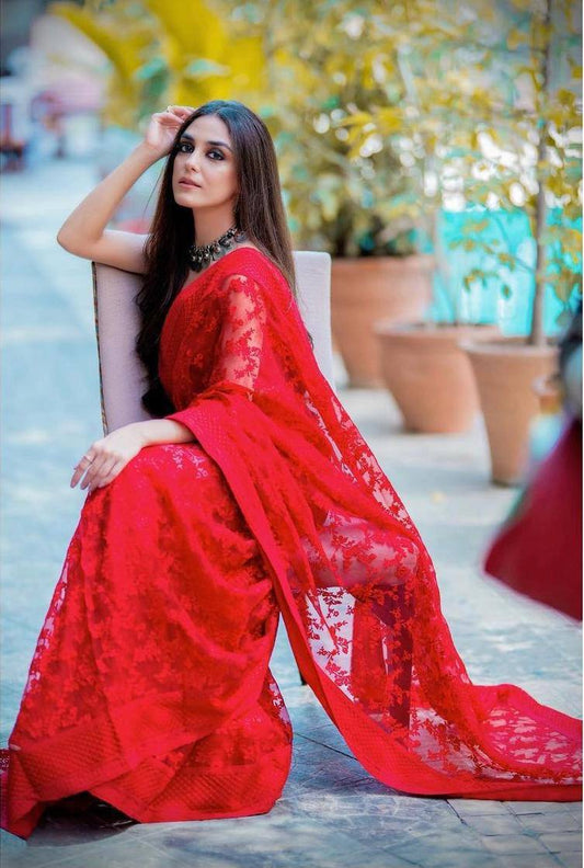 Buy Red Net Saree Online at Best Price in India