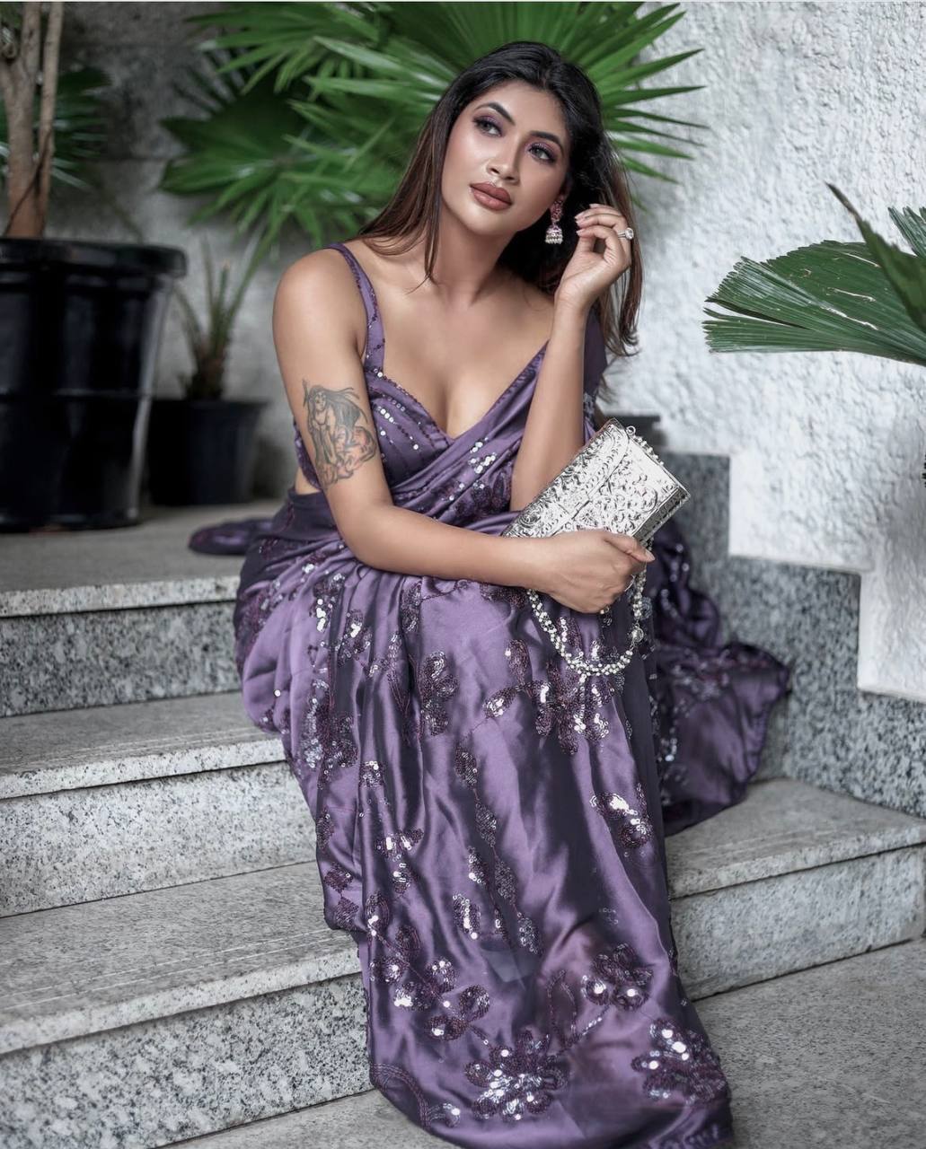 Heavy Kasturi silk with sequins work saree