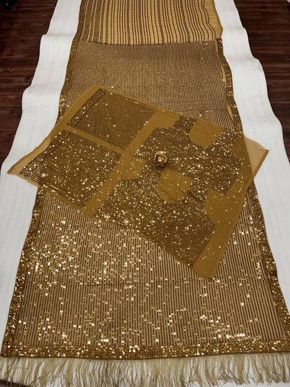 Madhuri Dixit Golden Color Georgette Sequins saree
