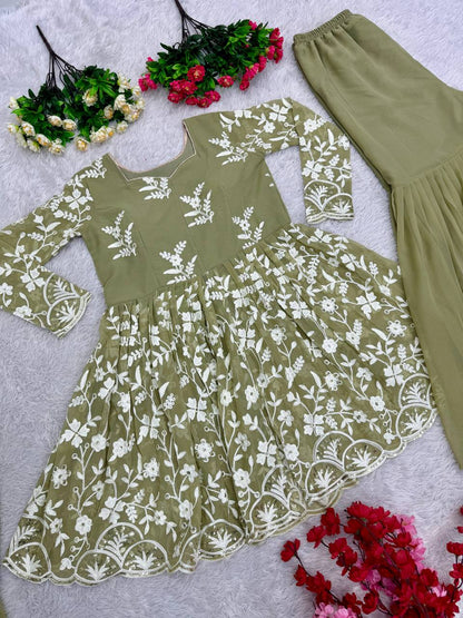 NEW DESIGNER WEAR HEAVY CHINE WORK TOP WITH SHARARA AND DUPATTA